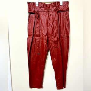 Burgundy leather baggy pants